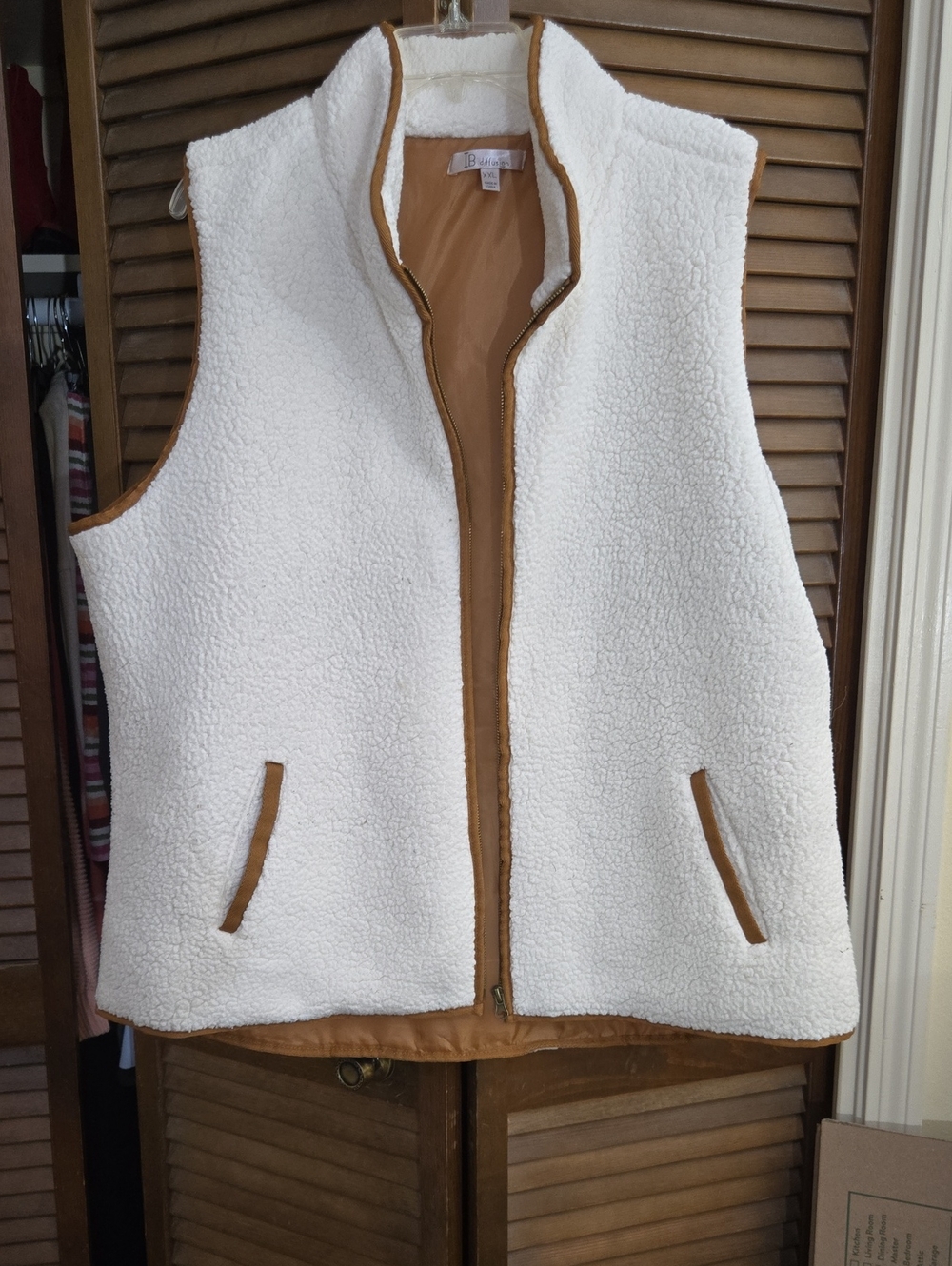 Cozy Cream Sherpa Vest with Tan Trim - Women's Layering Vest